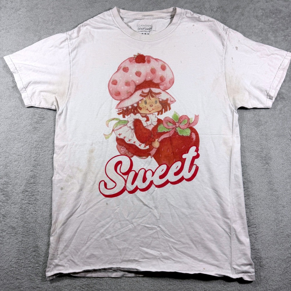 VTG Strawberry Shortcake Graphic T-Shirt Unisex Medium White Sweet Strawberry
